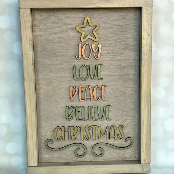 Handcrafted Christmas Tree Words Wood Sign - Holiday Home Decor