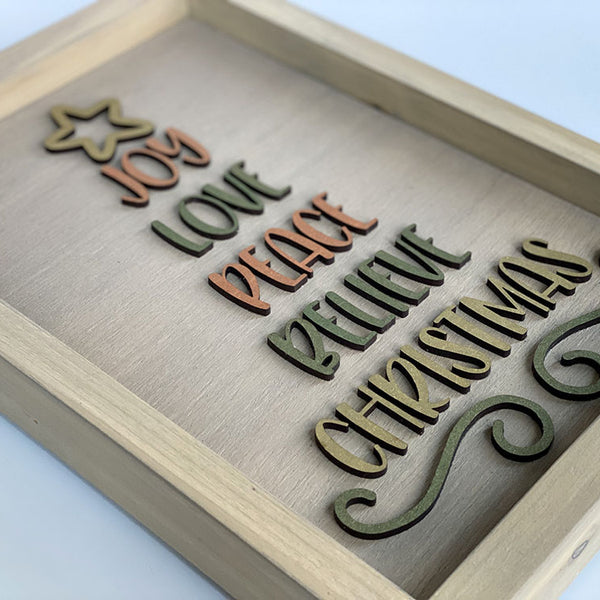 Handcrafted Christmas Tree Words Wood Sign - Holiday Home Decor
