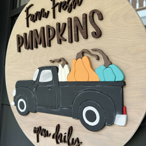 18" Round sign Farm Fresh Pumpkins Truck