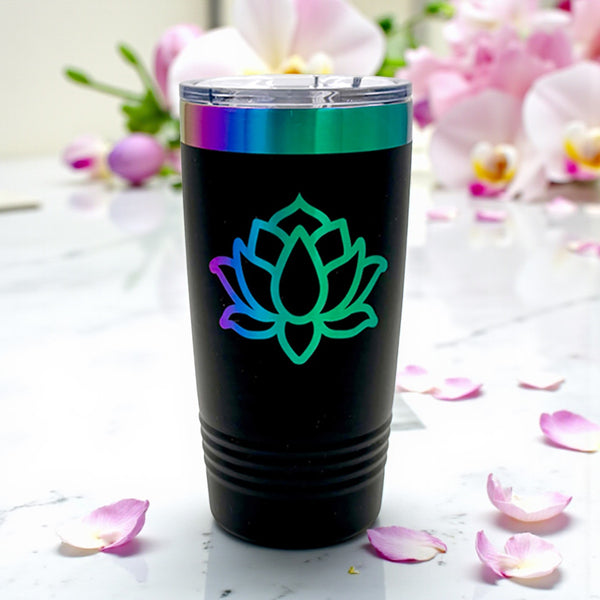 20oz Lotus Flower Laser Engraved Tumbler - Insulated Stainless Steel Travel Mug