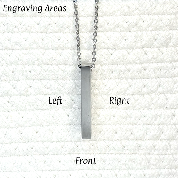 Custom Engraved Vertical Bar Necklace - Personalized Stainless Steel Jewelry