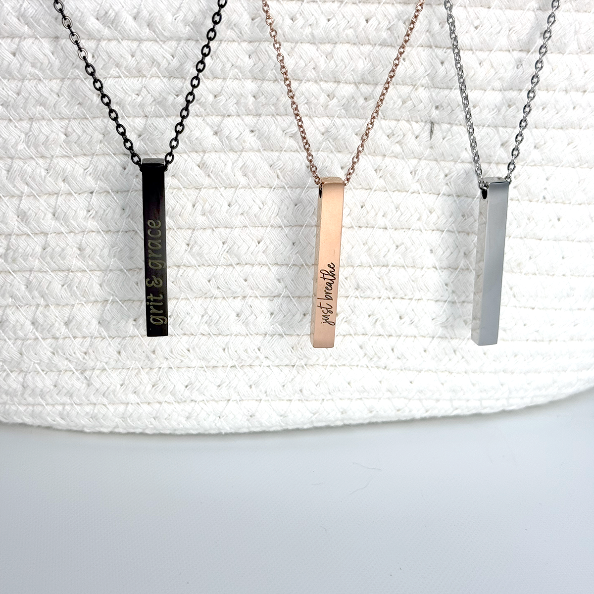 Custom Engraved Vertical Bar Necklace - Personalized Stainless Steel Jewelry