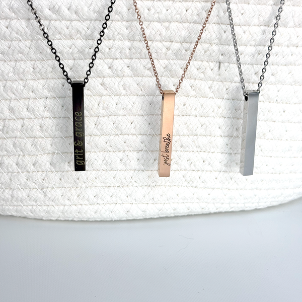 Custom Engraved Vertical Bar Necklace - Personalized Stainless Steel Jewelry