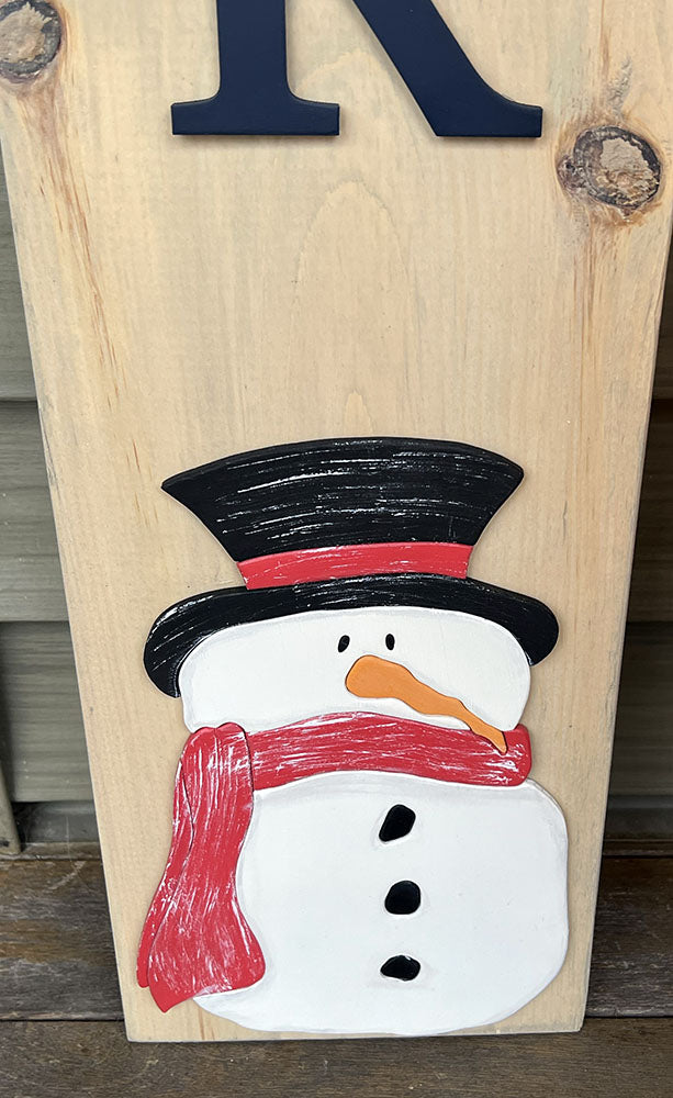 Handcrafted Welcome Winter Snowman Leaner Sign - Briarwood Finish