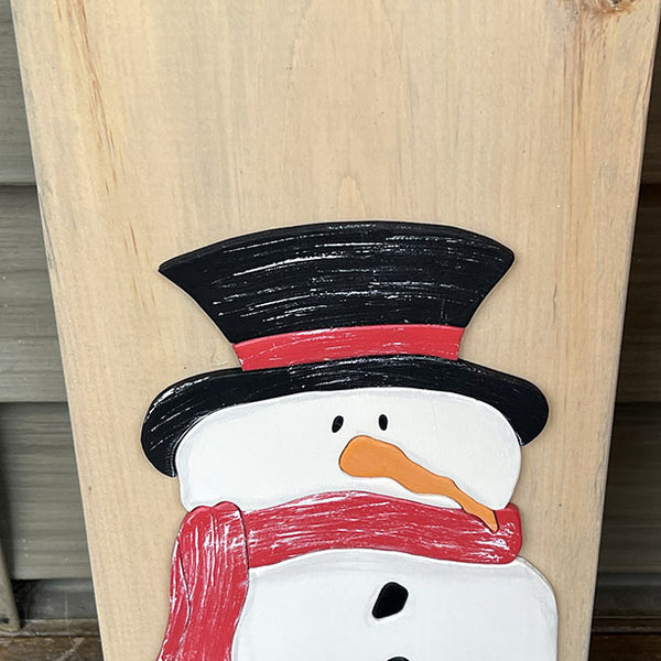 Handcrafted Welcome Winter Snowman Leaner Sign - Briarwood Finish