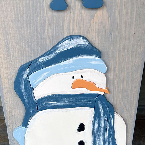Handcrafted Welcome Winter Snowman Wood Sign - 48" Rustic Gray Leaner