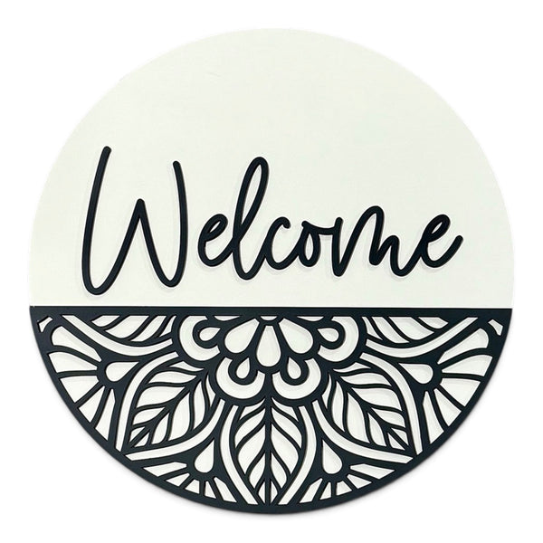 Welcome 18" Round Wood Sign | 3D Charcoal Gray Handcrafted Sign