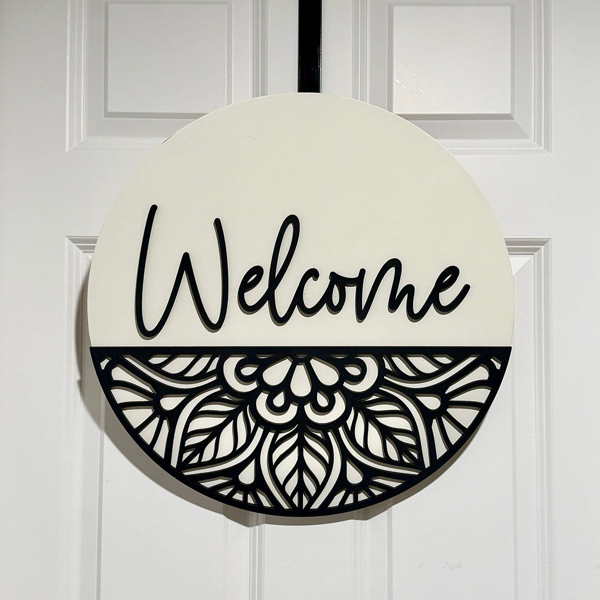 Welcome 18" Round Wood Sign | 3D Charcoal Gray Handcrafted Sign