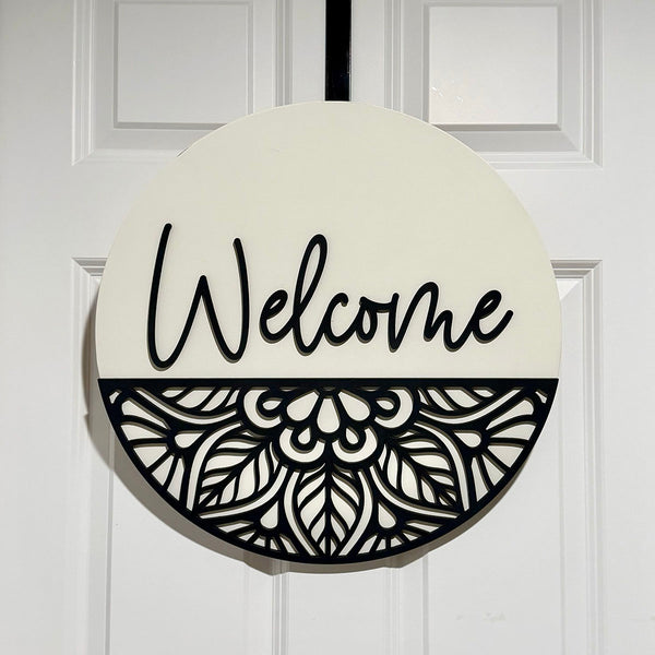 Welcome 18" Round Wood Sign | 3D Charcoal Gray Handcrafted Sign
