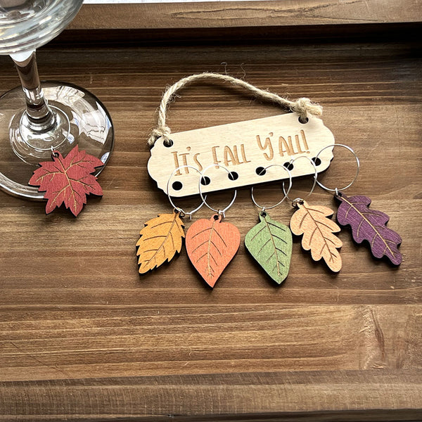 Fall Metallic Leaf Wine Charms Set - Elegant Autumn Table Decor