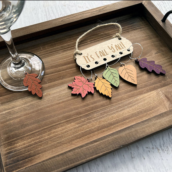 Fall Metallic Leaf Wine Charms Set - Elegant Autumn Table Decor
