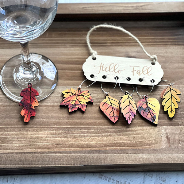 Handcrafted Fall Leaf Wine Charms Set - Premium Wood Wine Glass Markers