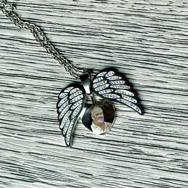 Memorial Wings Hidden Heart Necklace - Personalized Engraved Jewelry