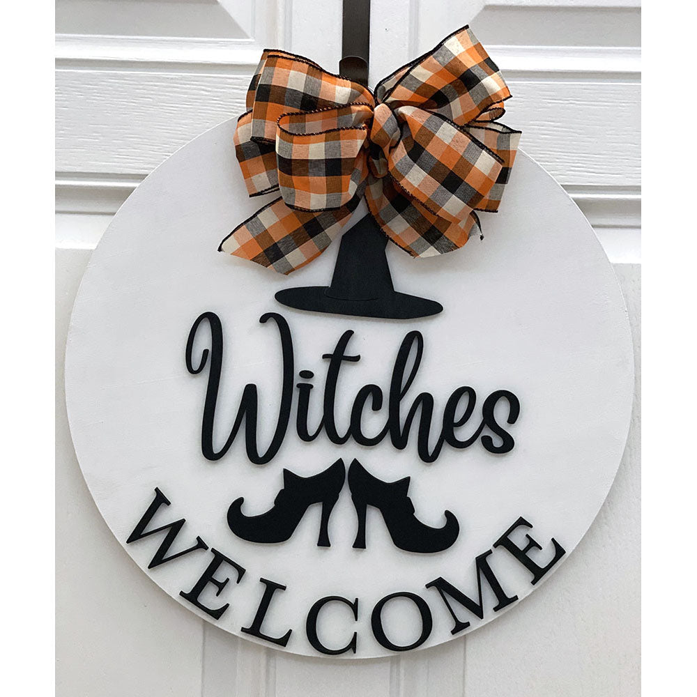 Witches Welcome Halloween Wood Sign - Handcrafted 18" Round Wall Decor