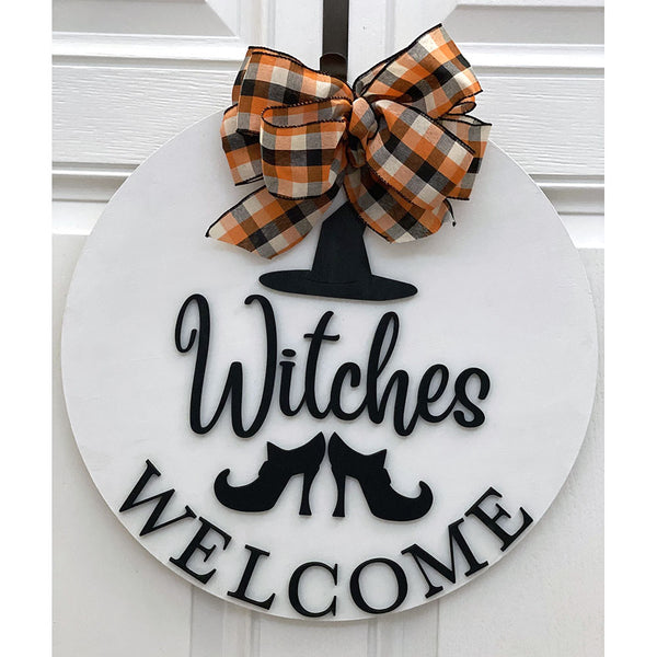 Witches Welcome Halloween Wood Sign - Handcrafted 18" Round Wall Decor