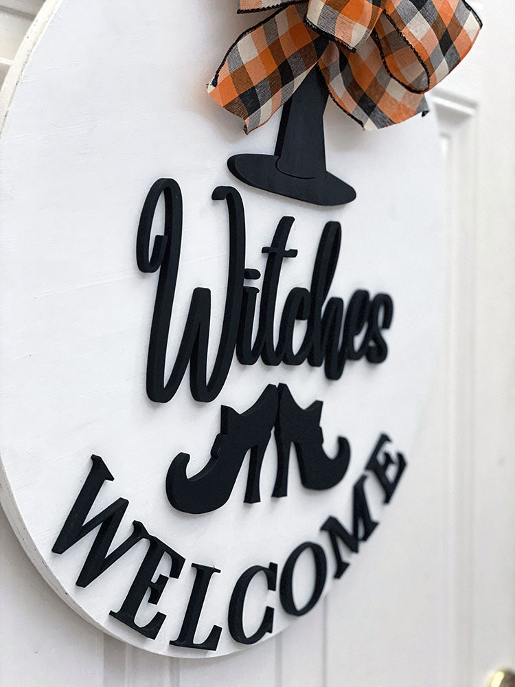 Witches Welcome Halloween Wood Sign - Handcrafted 18" Round Wall Decor