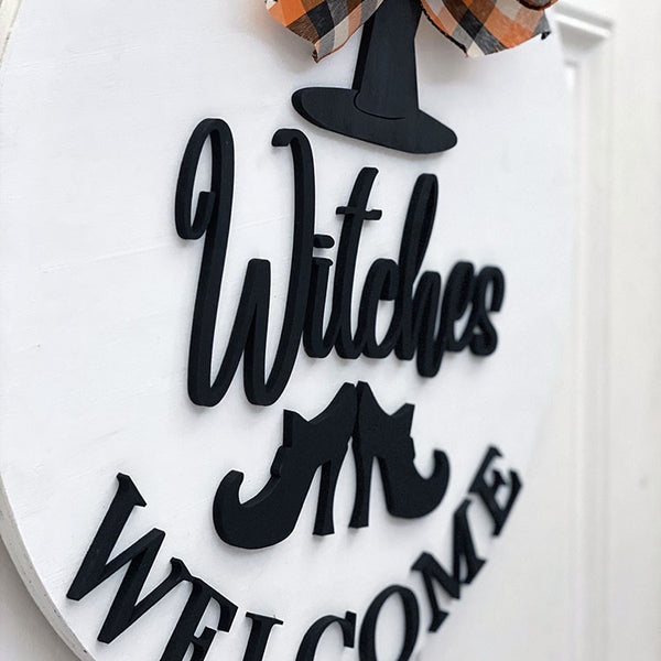 Witches Welcome Halloween Wood Sign - Handcrafted 18" Round Wall Decor
