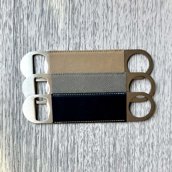 Premium Leatherette Bottle Opener - Engraved 'Tops Off Bottoms Up' Bar Tool