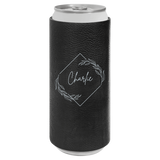 Black can cooler with 'Charlie' branding on a white background