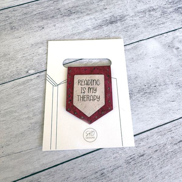 'Reading is My Therapy' Magnetic Cork Bookmark