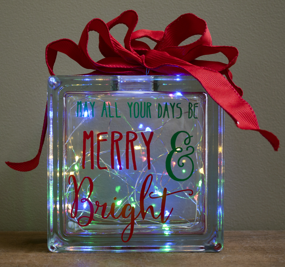 Merry and Bright Glass Block
