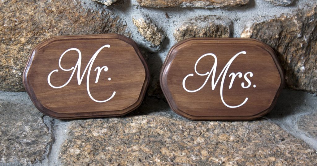 Lighter Brown Mr. Mrs. Stained signs