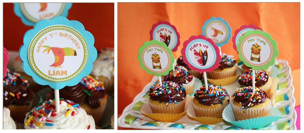 Luau Birthday Cupcake Toppers