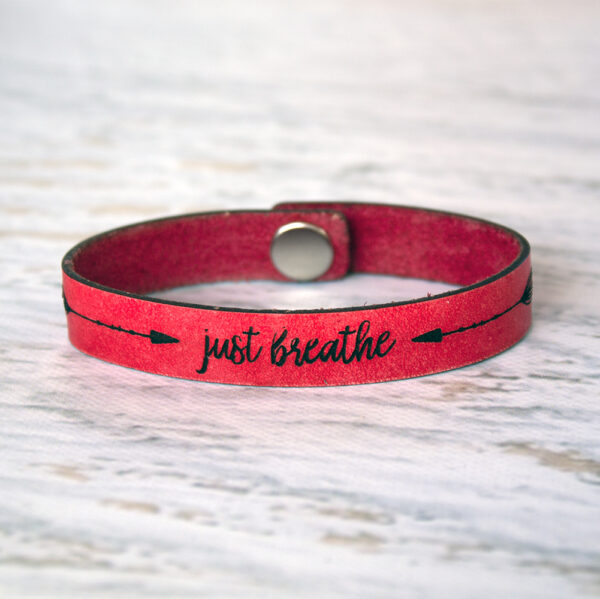 Just Breathe Skinny Leather Bracelet Scarlet Red