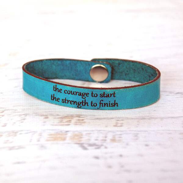 The courage to start, the strength to finish Skinny Leather Bracelet Evening Blue