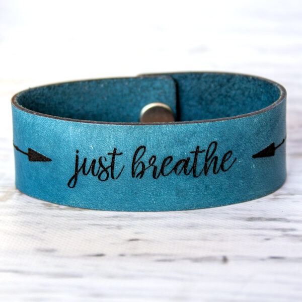 Just breathe Medium Wide Leather Bracelet Blue