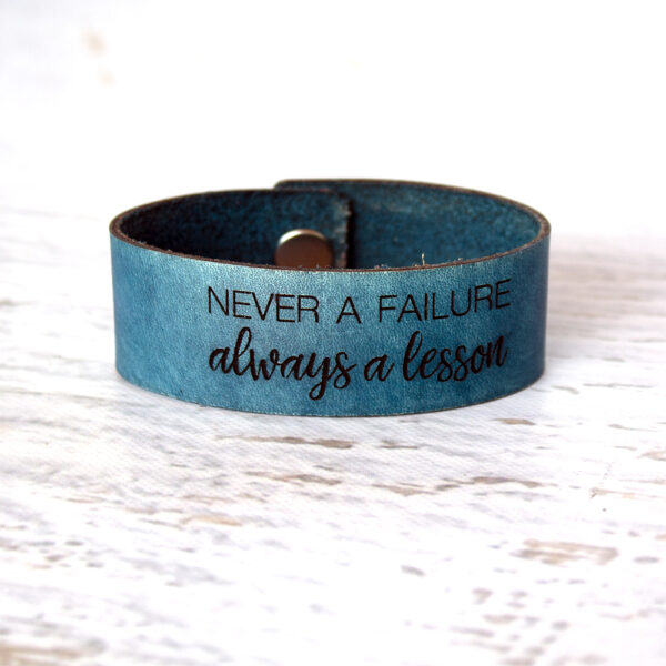 Never a failure, always a lesson Medium Wide Leather Bracelet Blue
