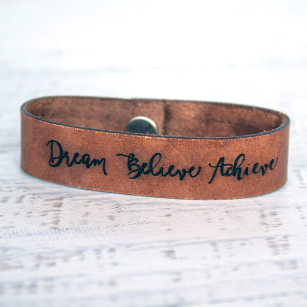 Dream Believe Achieve Medium Leather Bracelet Bison Brown
