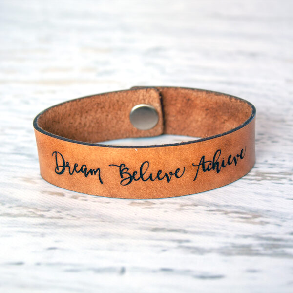 Dream Believe Achieve Medium Leather Bracelet Timber Brown