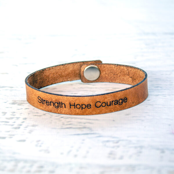 Strength Hope Courage Skinny Leather Bracelet Java Brown