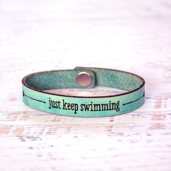 Just keep swimming Skinny Leather Bracelet Turquoise