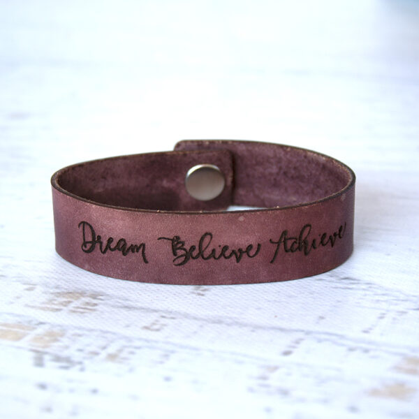 Dream Believe Achieve Medium Leather Bracelet Dark Mahogany