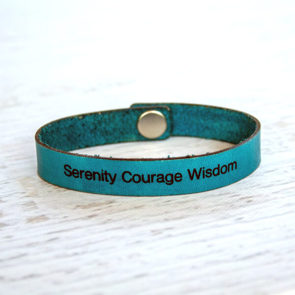 Serenity Courage Wisdom Skinny Leather Bracelet Evening Blue