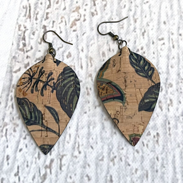 Cork Earrings Style 2 Floral with Dark