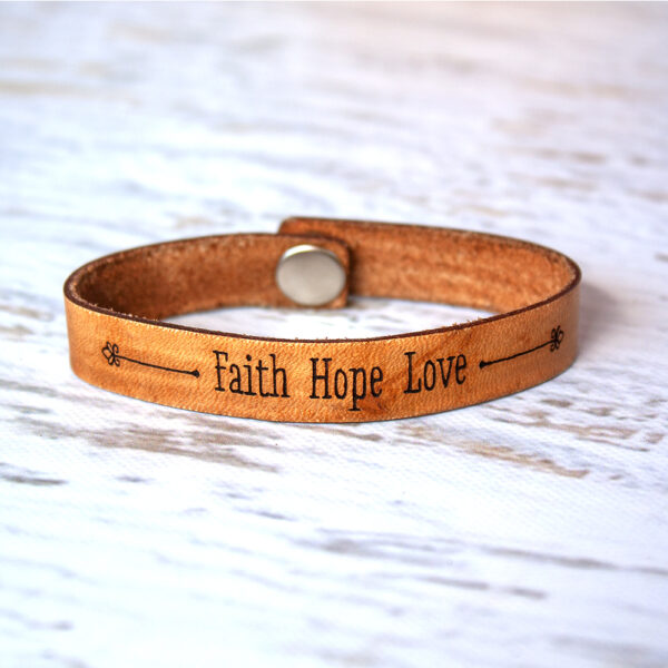 Faith Hope Love Leather Bracelet Java Brown