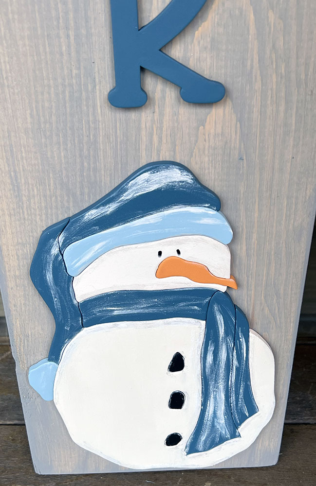 Welcome Winter Snowman Leaner Sign Gray Closeup