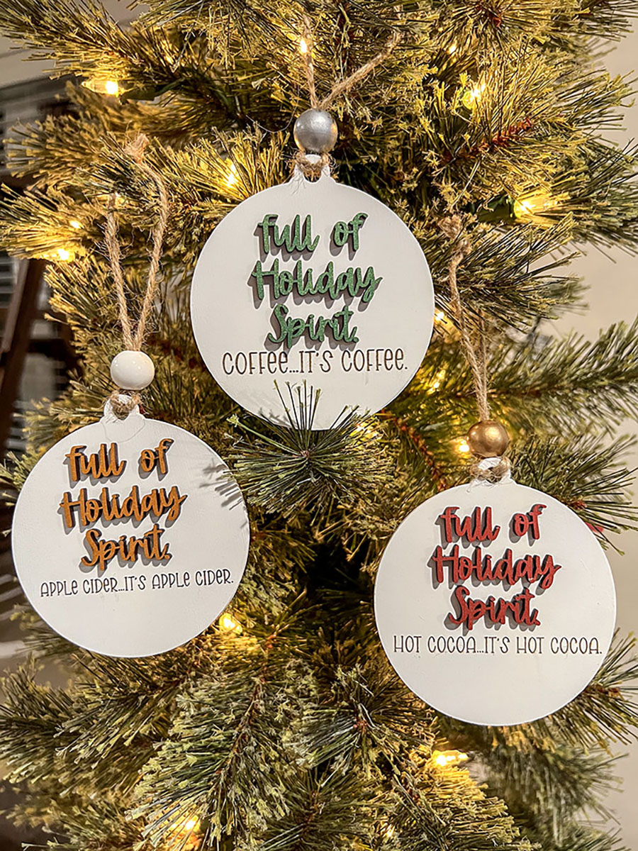 Full of Holiday Spirit Ornament - Coffee, Cider, Cocoa