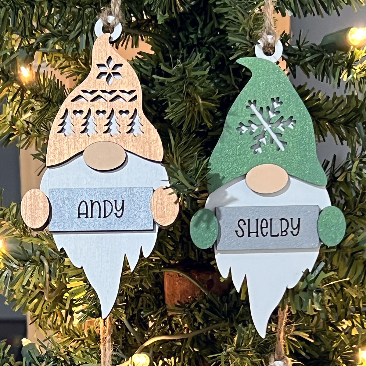 Personalized Gnome Ornaments Bronze & Green