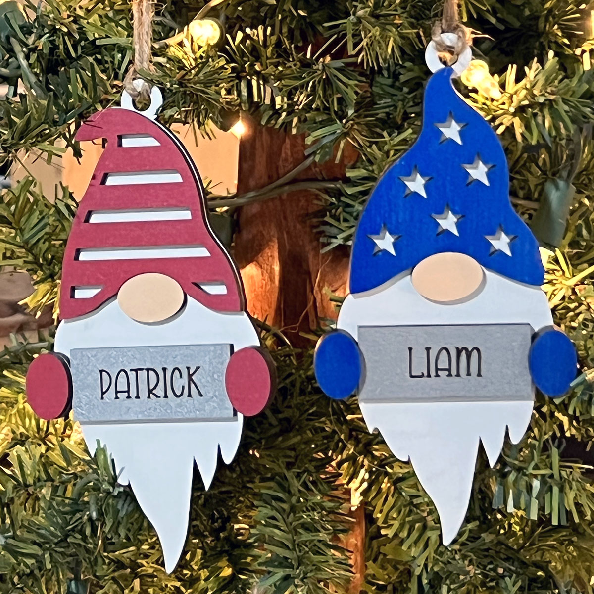 Personalized Gnome Ornaments Red & Blue