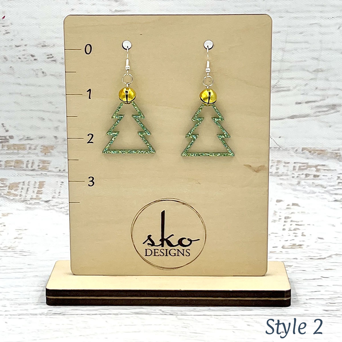 Tree Earrings Green Glitter Style 2