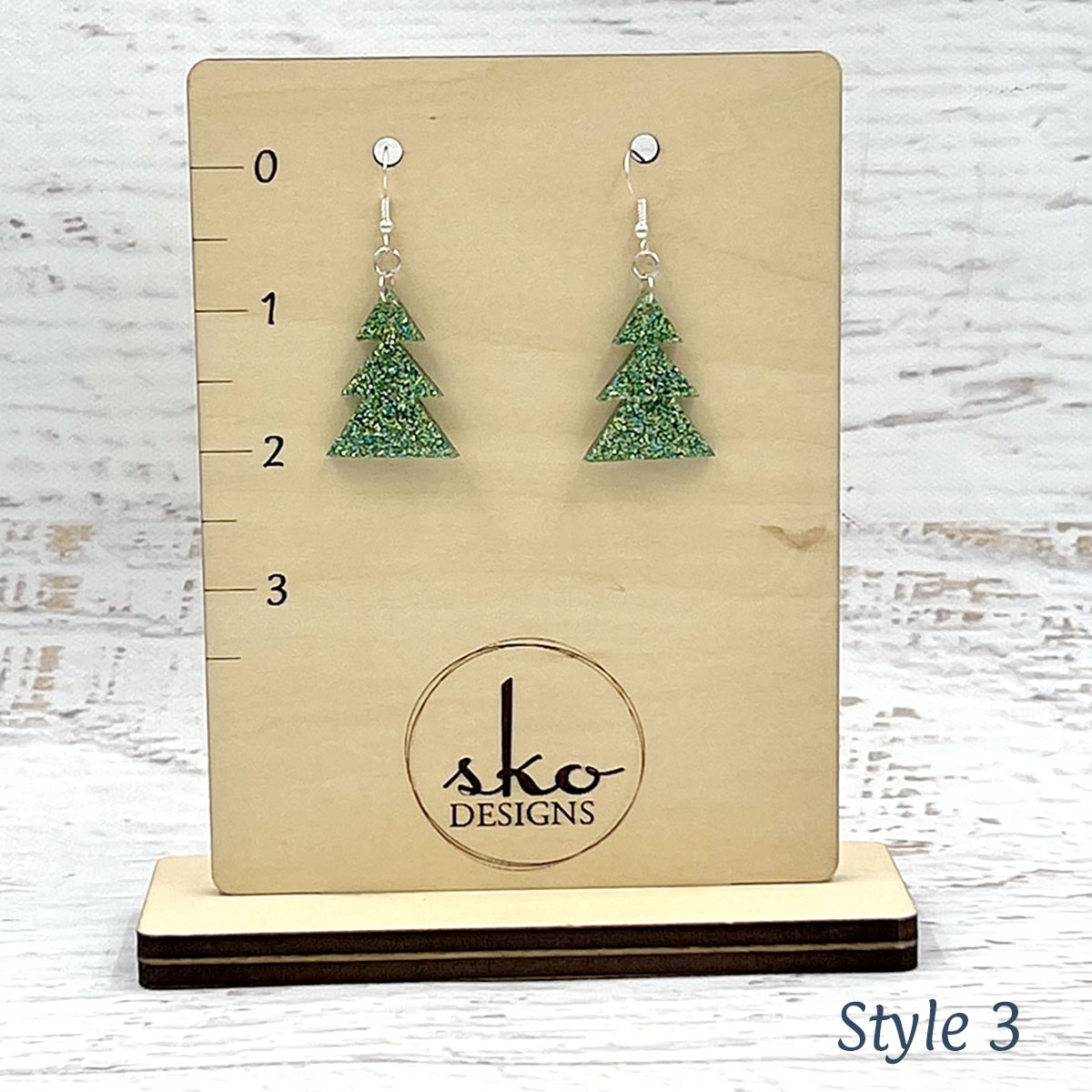 Tree Earrings Green Glitter Style 3