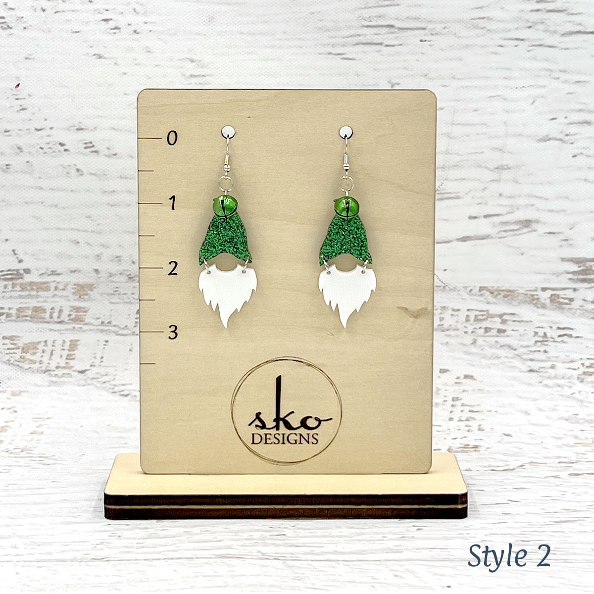Gnome Earrings Shamrock Green Glitter Style 2