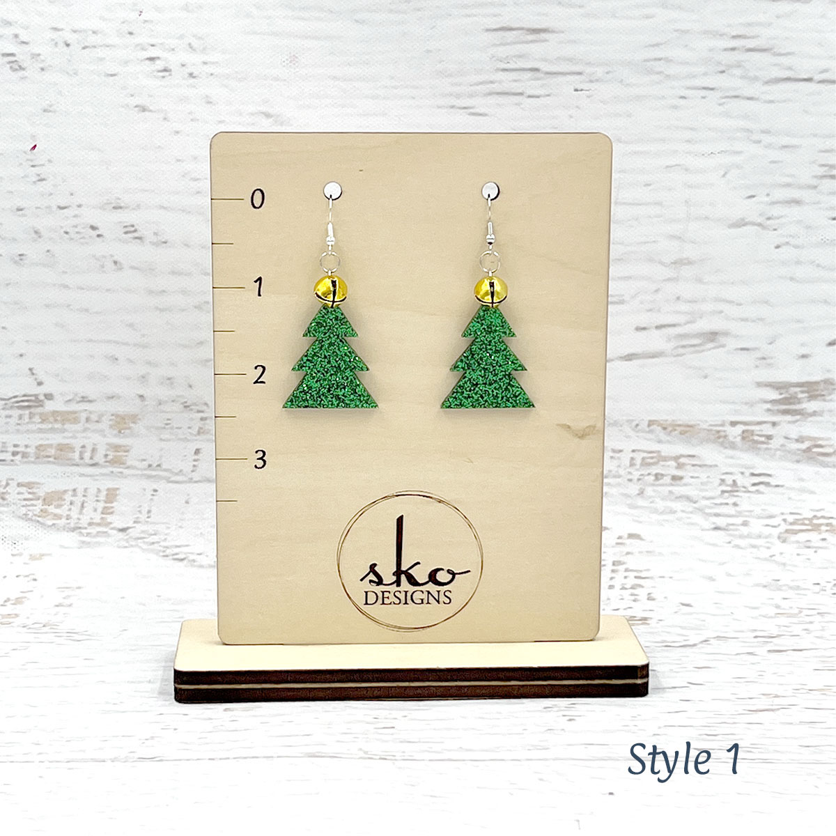 Tree Earrings Shamrock Green Glitter Style 1