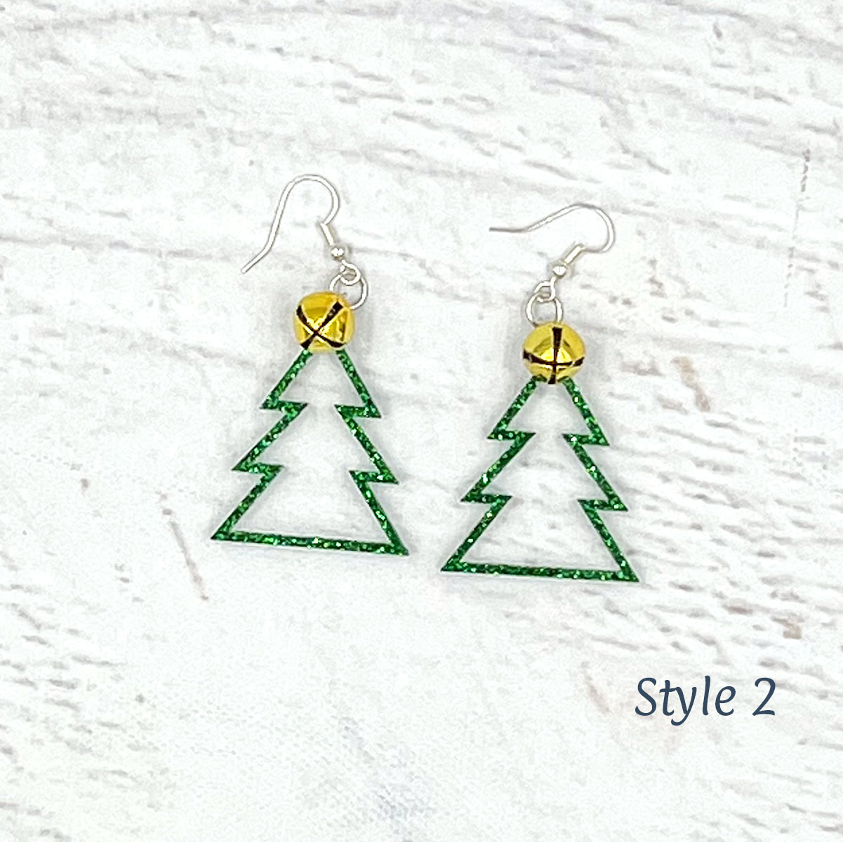 Tree Earrings Shamrock Green Glitter Style 2