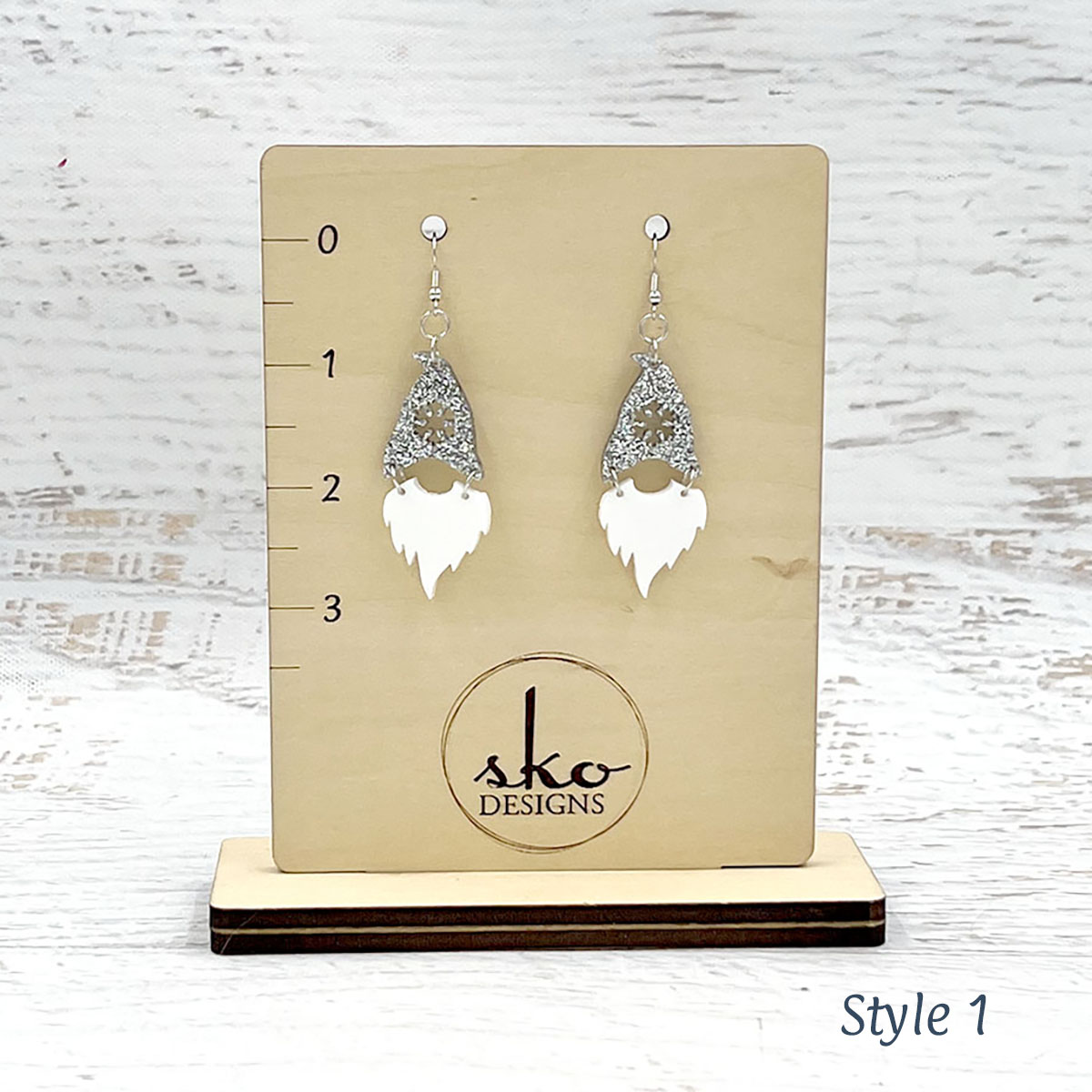 Gnome Earrings Silver Glitter Style 1