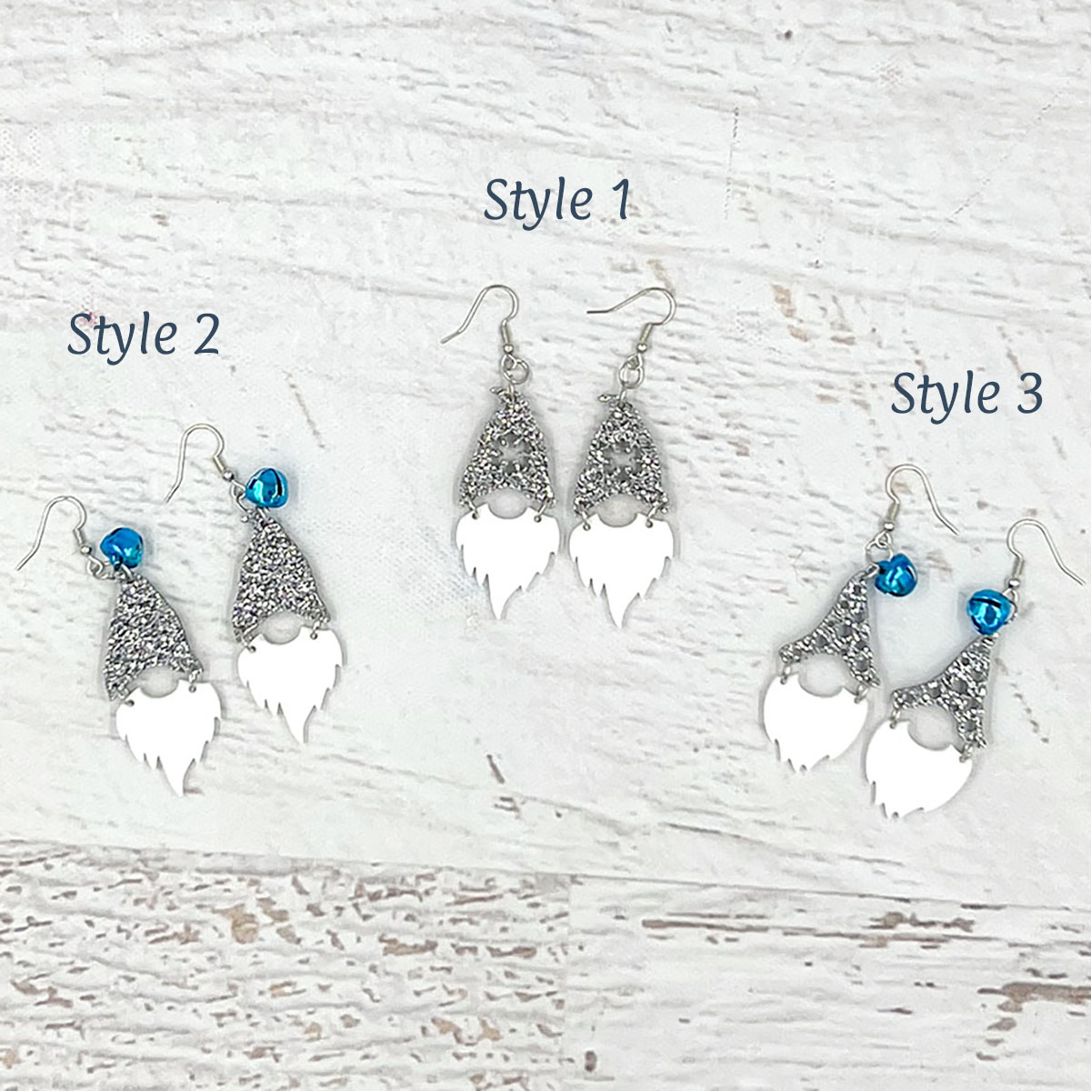 Gnome Earrings Silver Glitter Style 1, 2 & 3
